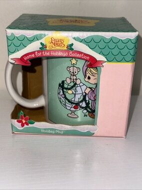 Precious Moments Mint Green and Pink Holiday Boxed Mug